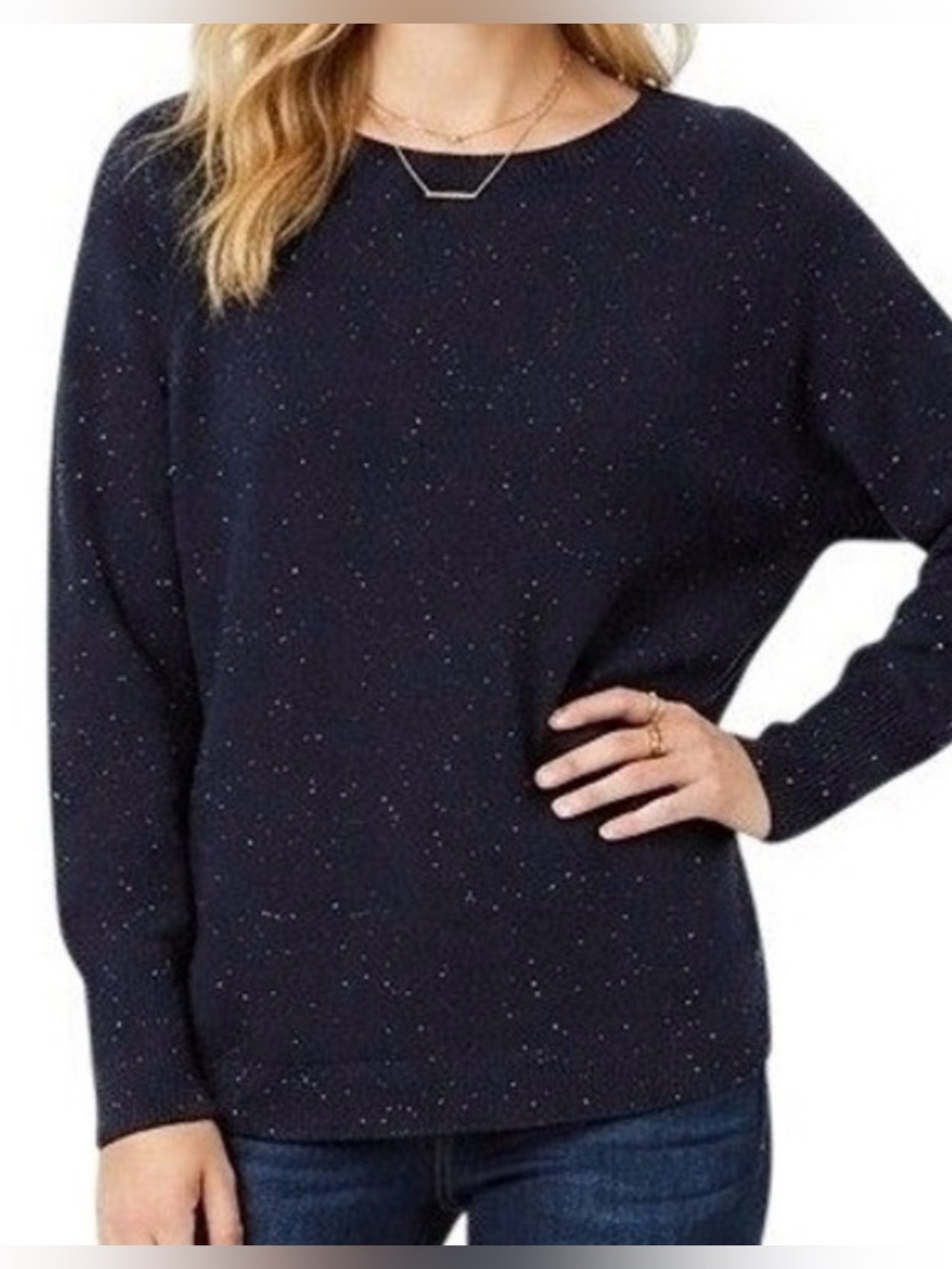 🫐Loft navy/white speckled crewneck sweater. Size M.